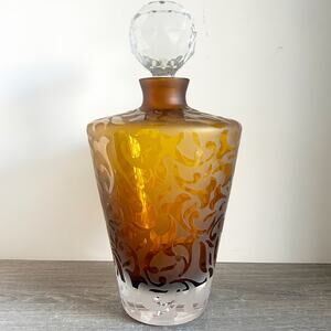 VTG 2006 Michael Weems Froster Amber Glass Decanter w/ Clear Stopper Signed Rare